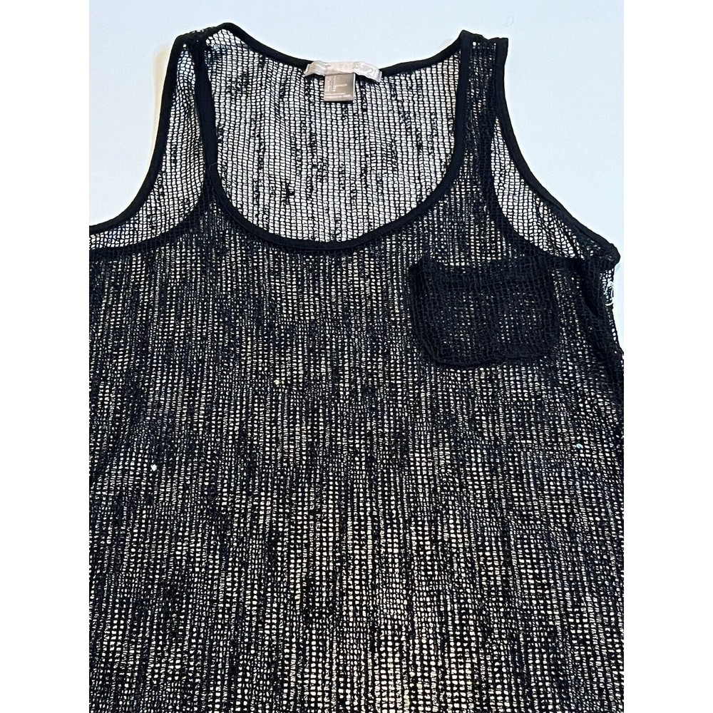 Women’s Swim Cover Up Size S Mesh Black Sequins One Pocket Sheer Tank Pullover.